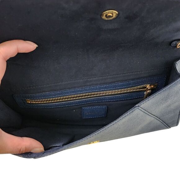 Couronne‎ Womens Clutch Bag Blue Leather Purse Handbag Inside Pockets - Picture 5 of 10